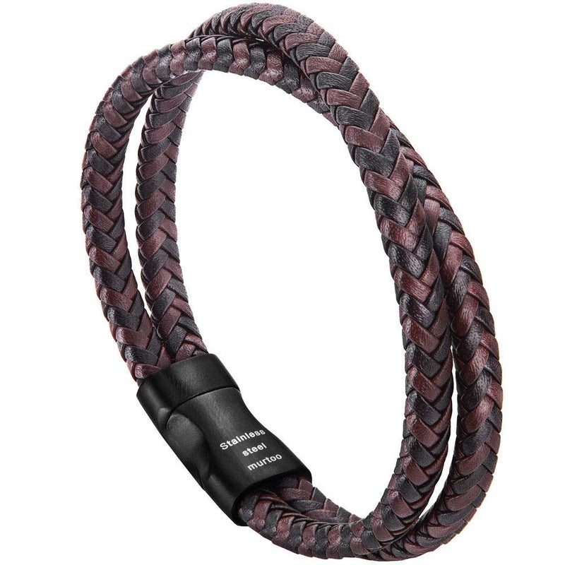 murtoo Mens Bracelet Leather Braided, Brown and Black Leather Bracelet for Men - Image 1